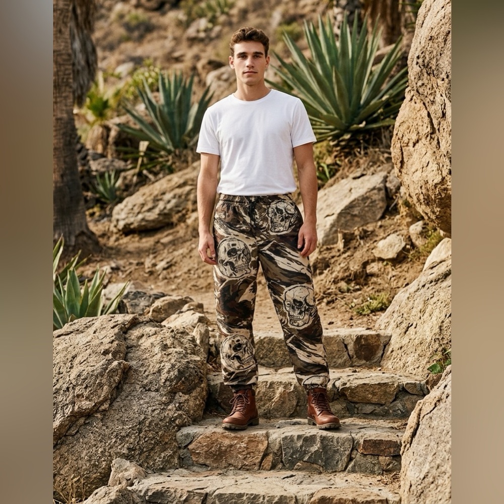 Rebel Vengeance Skull Skeleton Camo Loose Fit Wind Pants Mens Size XL